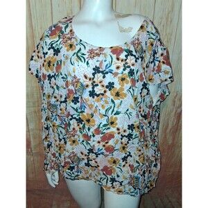 Jones & Co Multicolor Floral Short Sleeve Pullover Blouse Sz 2X